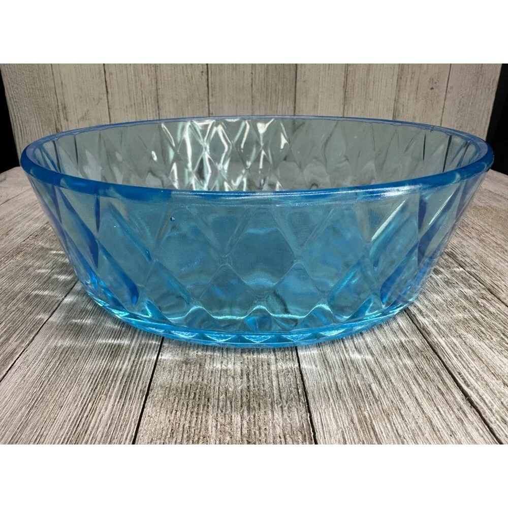 Vtg EAPG Bryce Brothers Style Bowl Diamond Quilted Pattern Sky Blue Glass 8" DIA - Picture 2 of 6